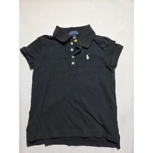 Polo Ralph Lauren Baby Tee Girls Black Pique Short Sleeve Polo 6X White Pony